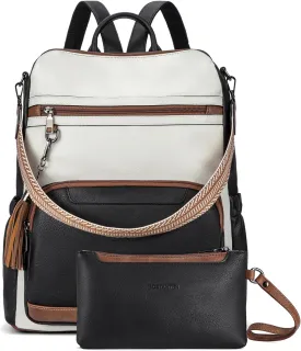 BOSTANTEN Leather Laptop Backpack for Women Designer Travel Backpack with Laptop Compartment Ladies Computer Shoulder Bags BlackBeigeBrown