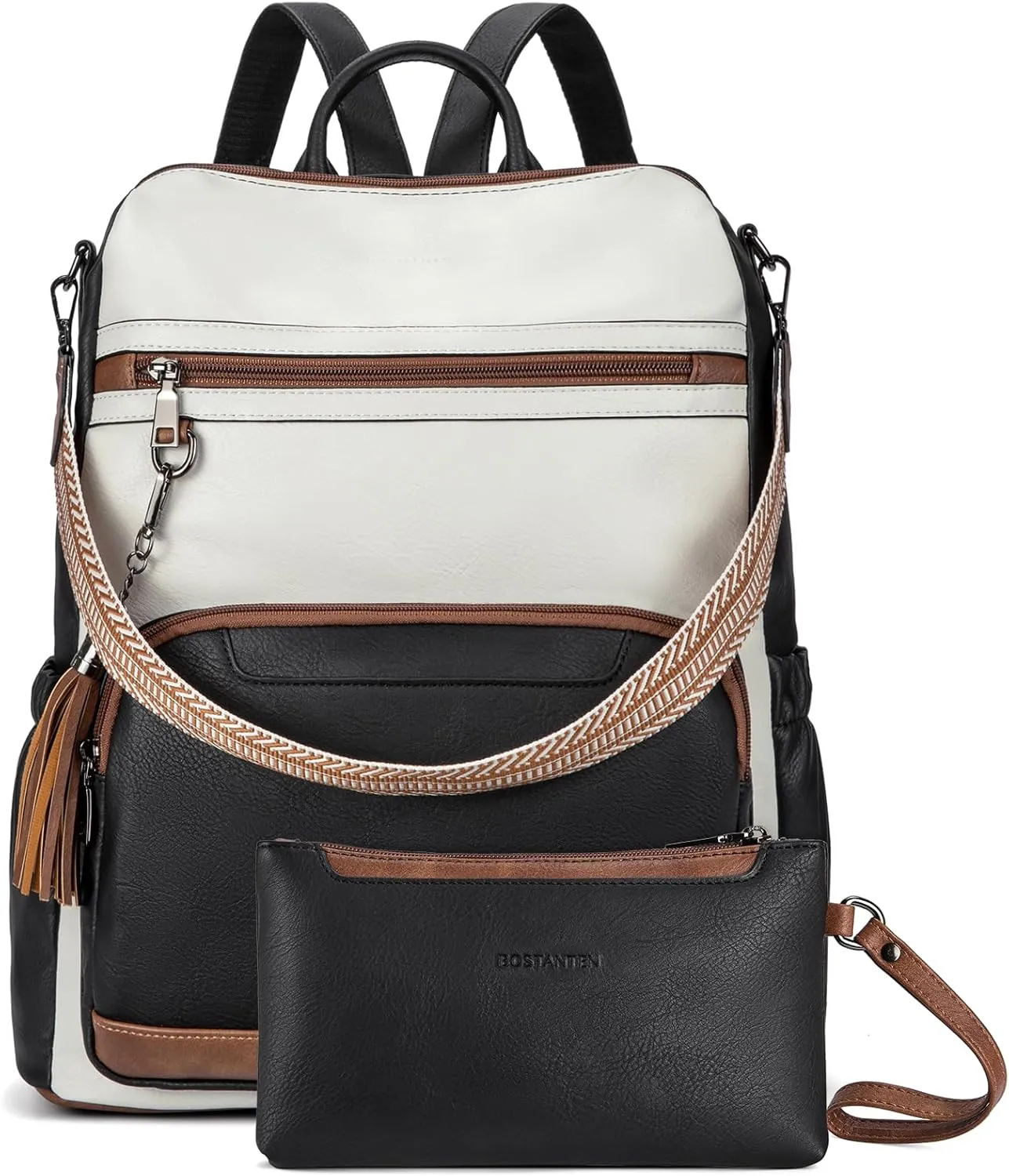 BOSTANTEN Leather Laptop Backpack for Women Designer Travel Backpack with Laptop Compartment Ladies Computer Shoulder Bags BlackBeigeBrown