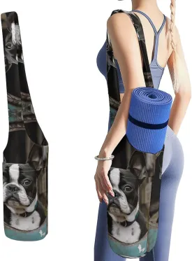 Boston Terrier Yoga Mat Bag Long Tote Yoga Bag with Large Side Pocket Yoga Mat Carrier Fit Most Size Mats
