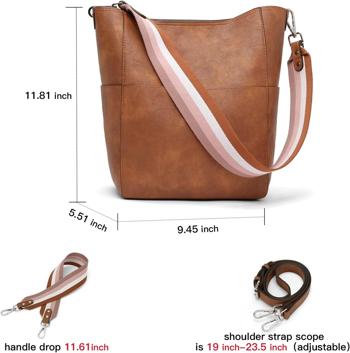 BROMEN Women Purses and Handbags Leather Hobo Bags Designer Shoulder Bucket Crossbody Purse