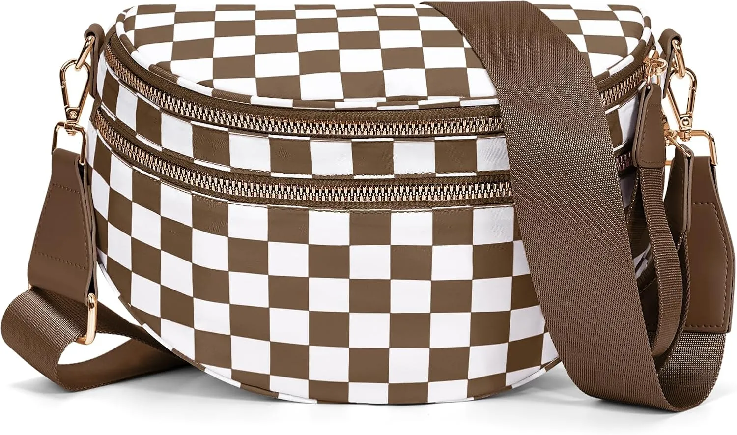 Bum Bags for Women Crossbody,Nylon Checkered Crossbody Bag Black and White Checkered Purse Oversized Slouchy Belt Bag