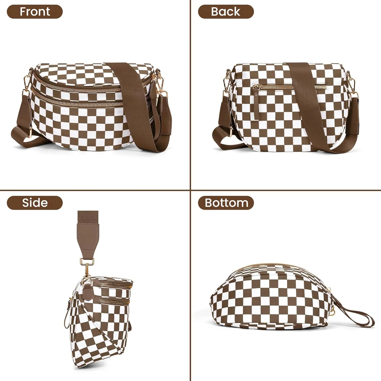 Bum Bags for Women Crossbody,Nylon Checkered Crossbody Bag Black and White Checkered Purse Oversized Slouchy Belt Bag