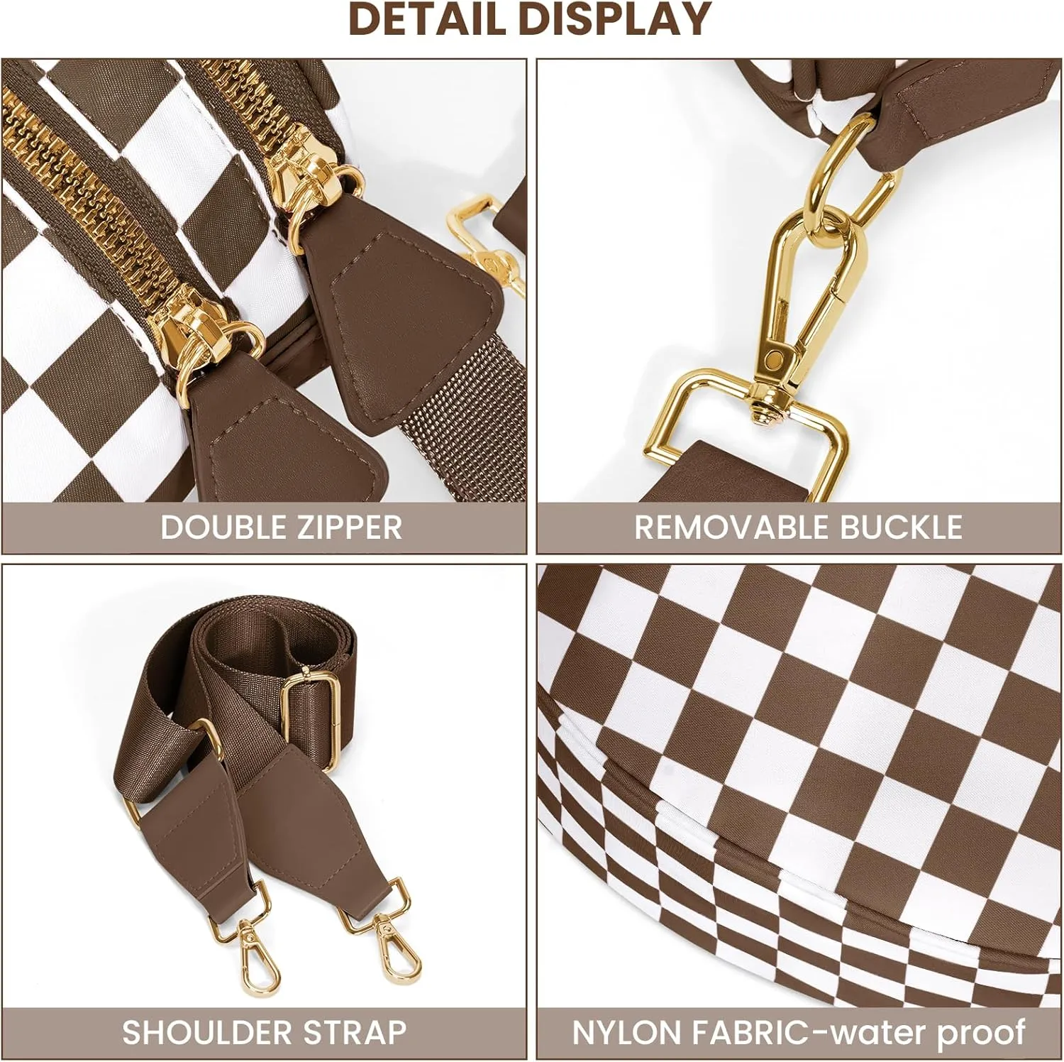 Bum Bags for Women Crossbody,Nylon Checkered Crossbody Bag Black and White Checkered Purse Oversized Slouchy Belt Bag
