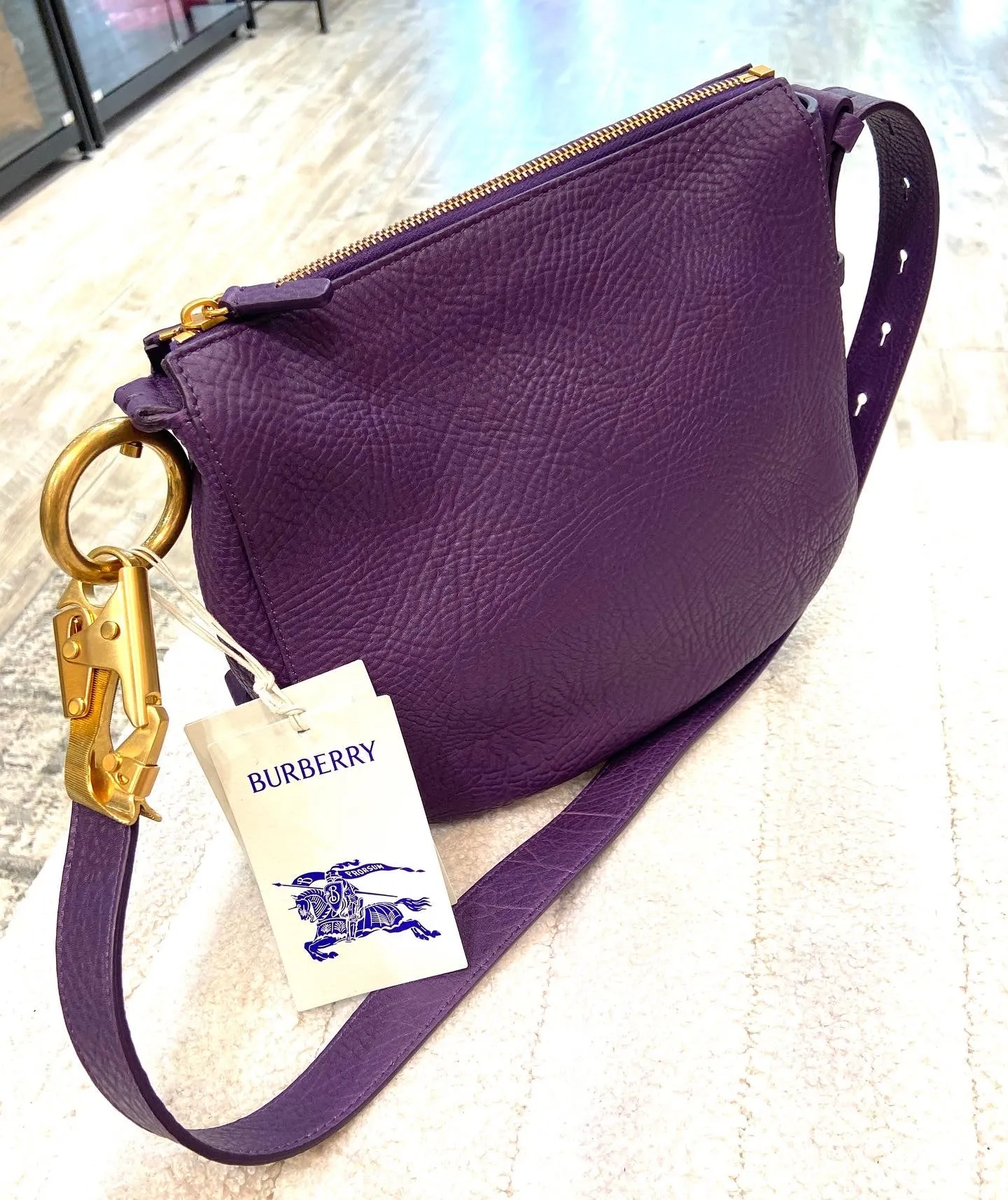 BURBERRY GRAINED LEATHER KNIGHT SHOULDER BAG