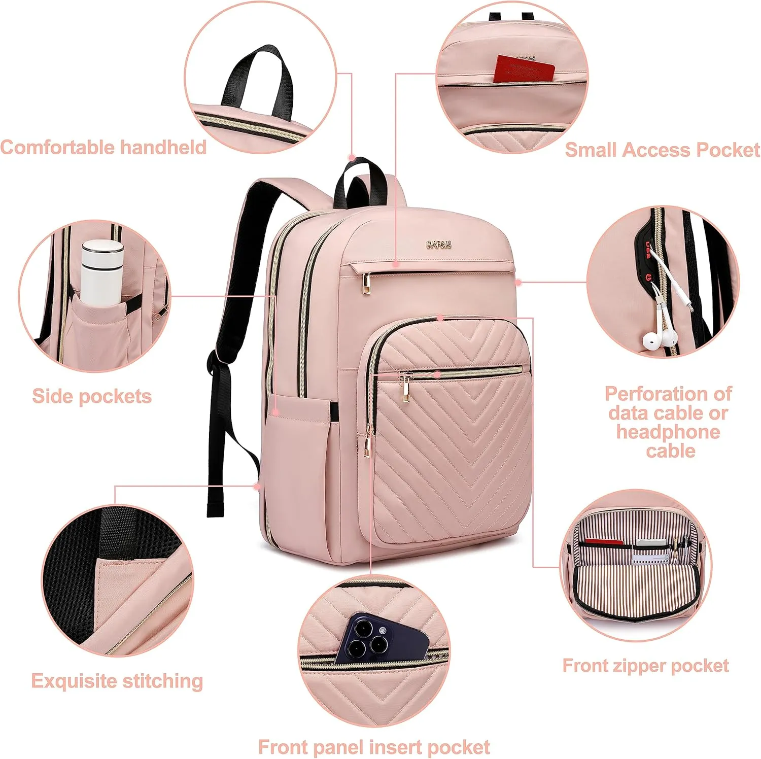 CAFELE Laptop Backpack for Women, Fits 17.3 Inch Laptop Bag, Fashion Travel Work Anti-theft Bagpack,Business Computer Waterproof Backpack,Pink Large College Backpacks