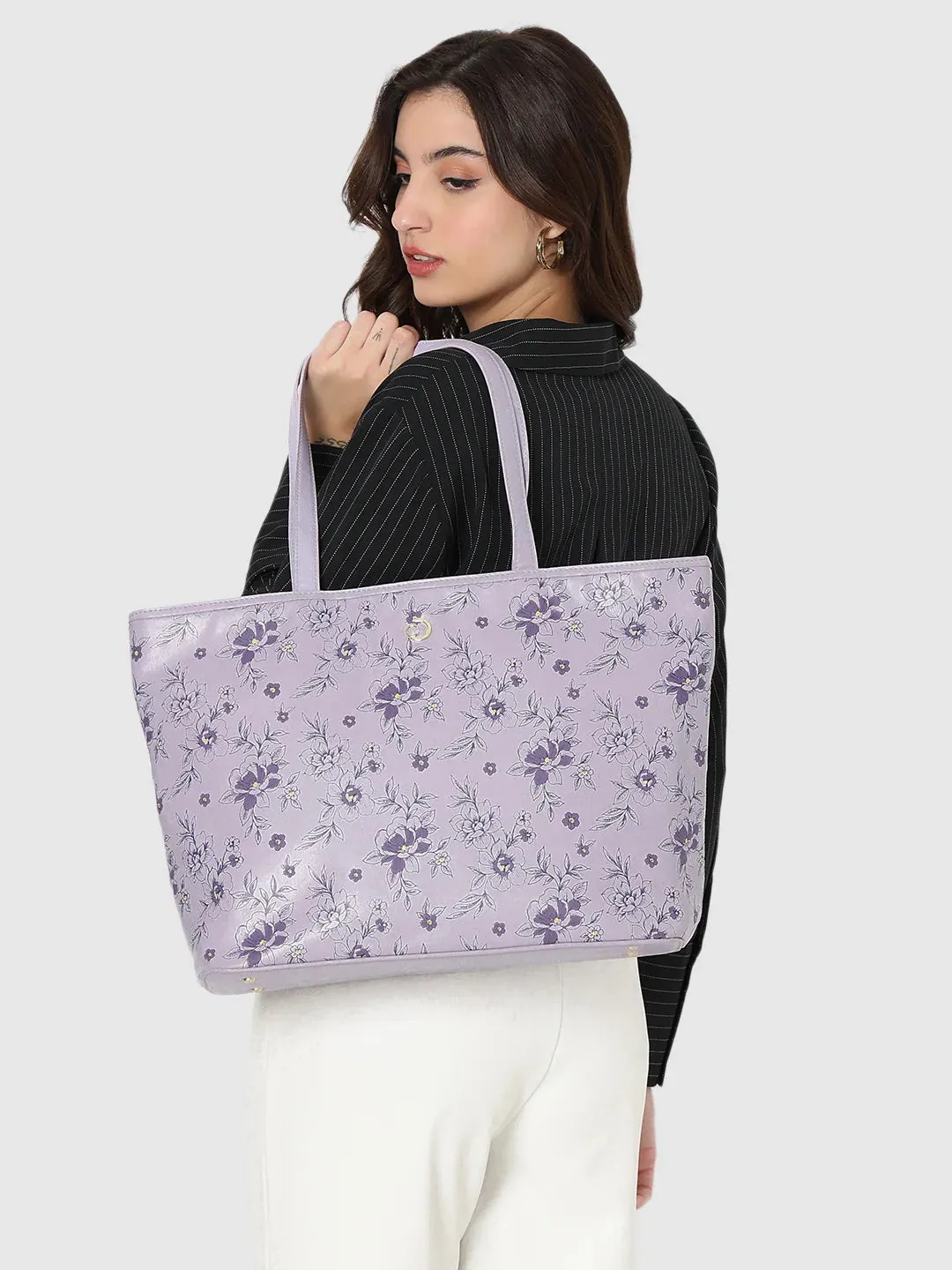 Caprese Snow Laptop Tote Large Printed Women'S Office Handbag Lavender