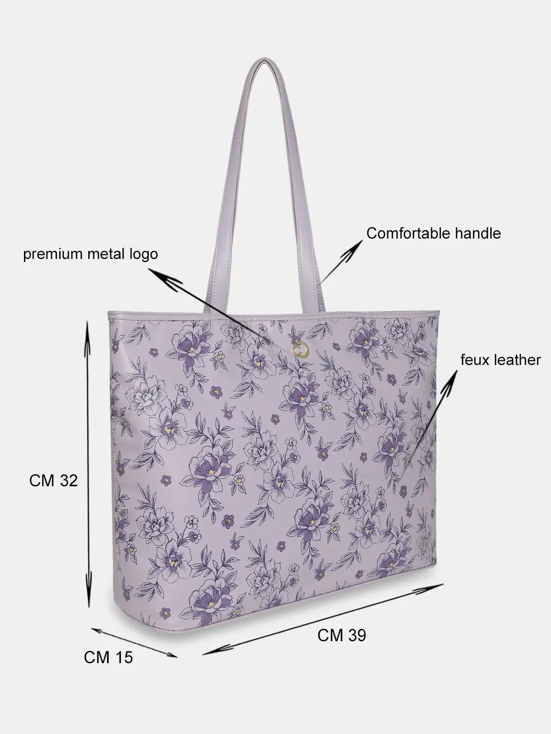Caprese Snow Laptop Tote Large Printed Women'S Office Handbag Lavender