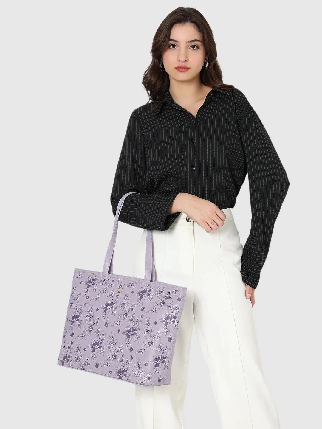 Caprese Snow Laptop Tote Large Printed Women'S Office Handbag Lavender