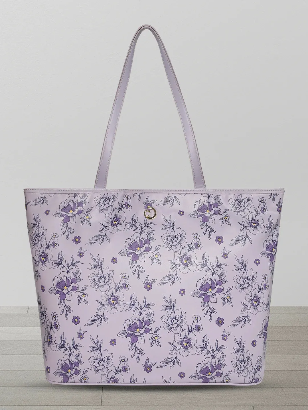 Caprese Snow Laptop Tote Large Printed Women'S Office Handbag Lavender