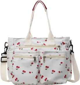 Cherry Tote Bags for Women - Coquette Handbag Large Capacity Cherry Crossbody Work Tote Purse Nylon Shoulder Bag