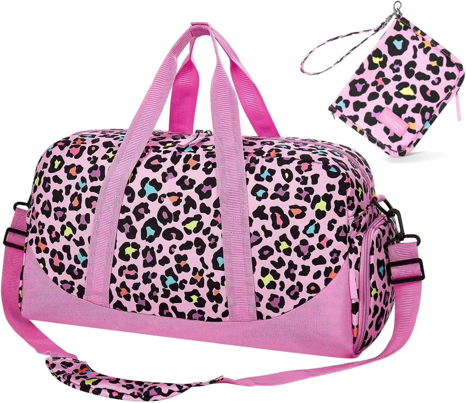 Choco Mocha Kids Duffle Bag & Passport Holder Girls ages 9-12 for Travel Cheetah Pink