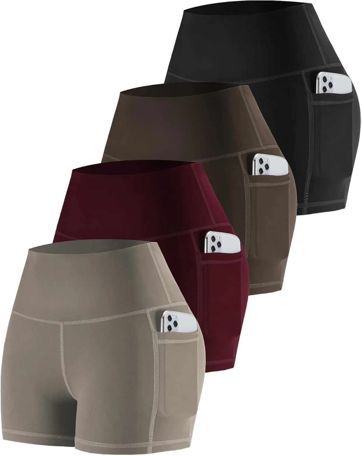 CHRLEISURE Womens Biker Yoga Shorts with Pockets: High Waisted Tummy Control Spandex Workout Athletic Gym Shorts 4 Packs