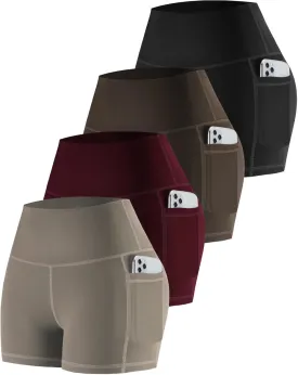 CHRLEISURE Womens Biker Yoga Shorts with Pockets: High Waisted Tummy Control Spandex Workout Athletic Gym Shorts 4 Packs