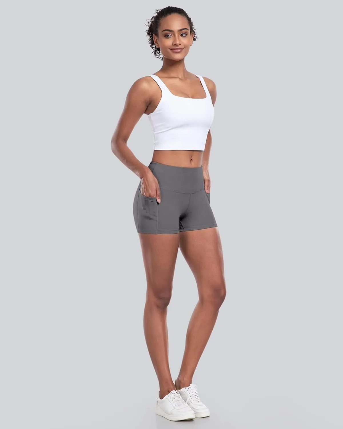 CHRLEISURE Womens Biker Yoga Shorts with Pockets: High Waisted Tummy Control Spandex Workout Athletic Gym Shorts 4 Packs
