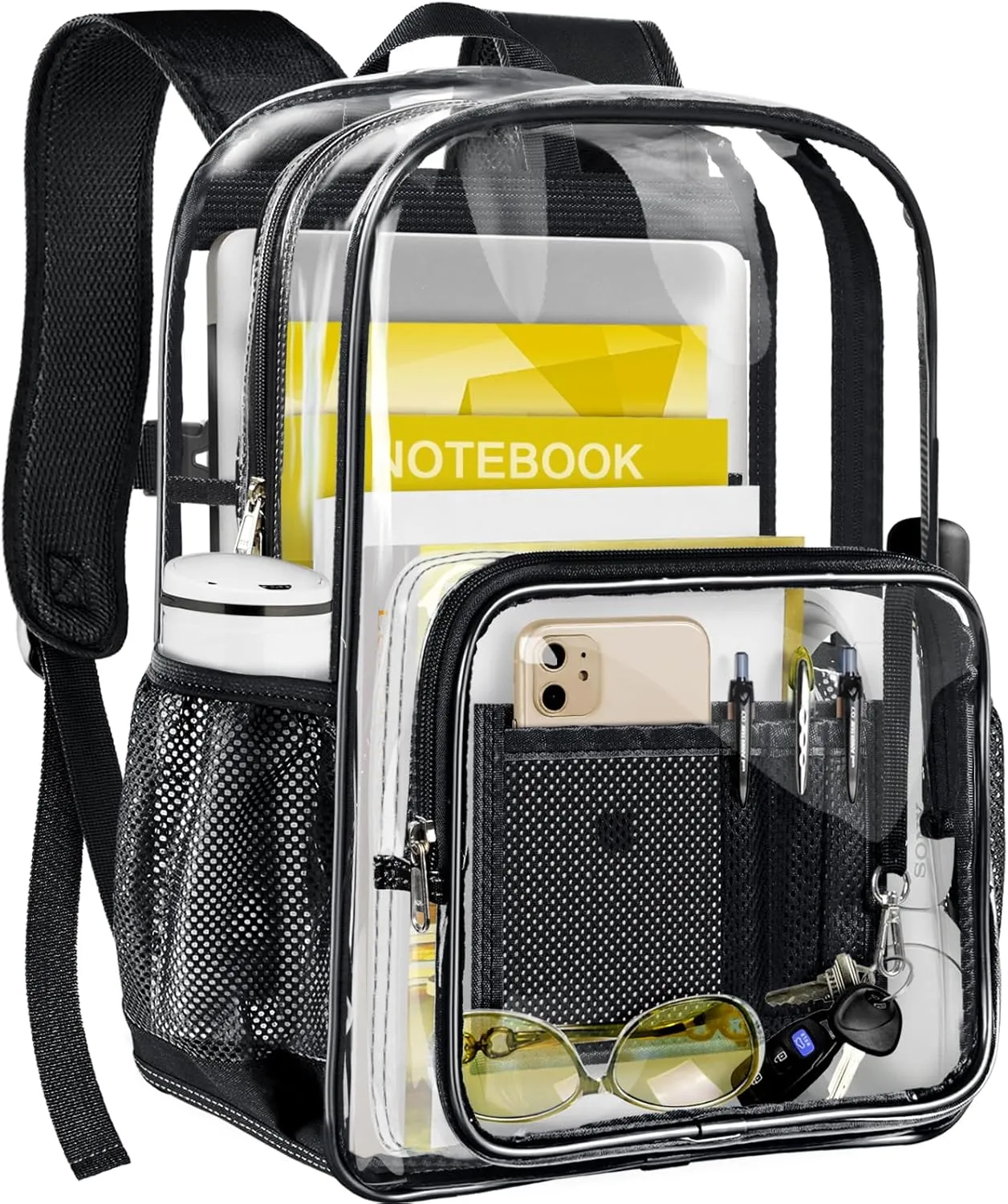 Clear Backpack Heavy Duty Large Transparent Backpack with Reinforced Bottom Multi-pockets for College, Travel, Workplace Security - Black