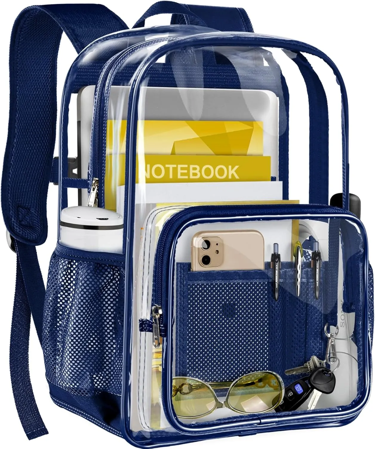 Clear Backpack, Heavy Duty Transparent Backpack with Reinforced Bottom See Through Bag for College, Travel, Workplace Security - Navy