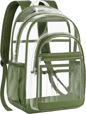 Clear Backpack,17" Large Heavy Duty Transparent Backpack with Multi-pockets See Through Bag for College, Travel, Workplace Security - Green