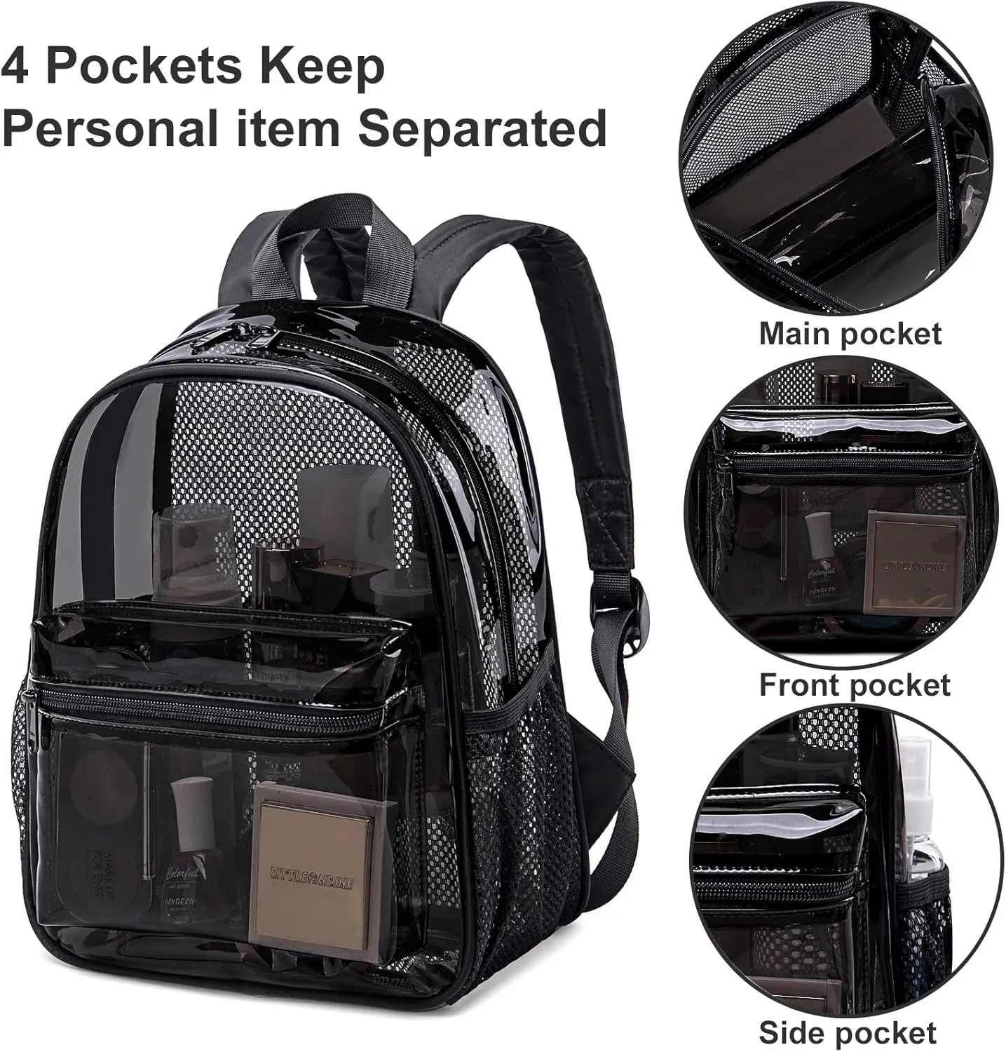 Clear Mini Backpack Stadium Events 12x12x6 Small Transparent Backpacks Plastic See Through Bag for Work Festival Security Travel