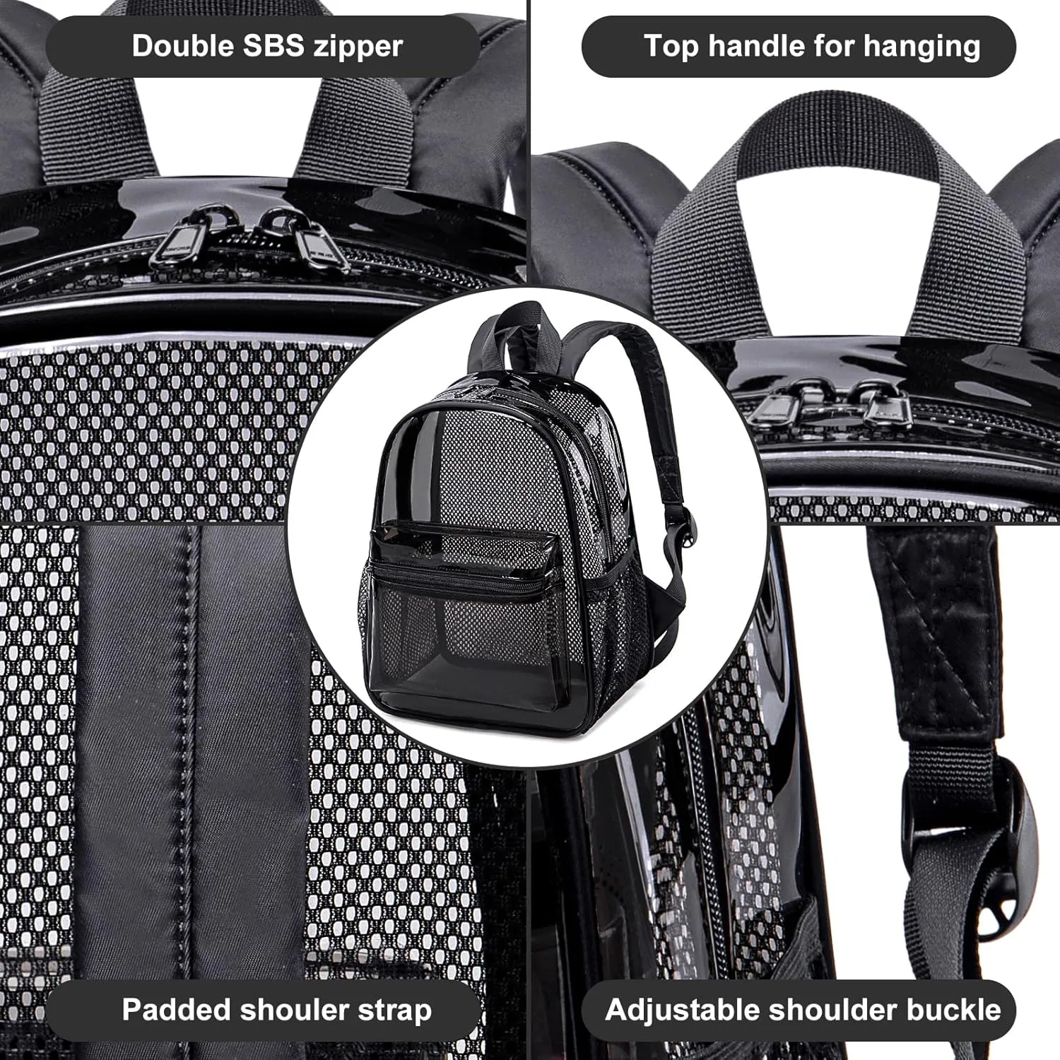 Clear Mini Backpack Stadium Events 12x12x6 Small Transparent Backpacks Plastic See Through Bag for Work Festival Security Travel