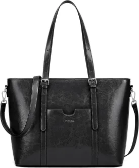 Cnoles Satchel Handbag for Women Ladies Vintage Genuine Leather 15.6 inch Laptop Tote Shoulder Bag Work Purse