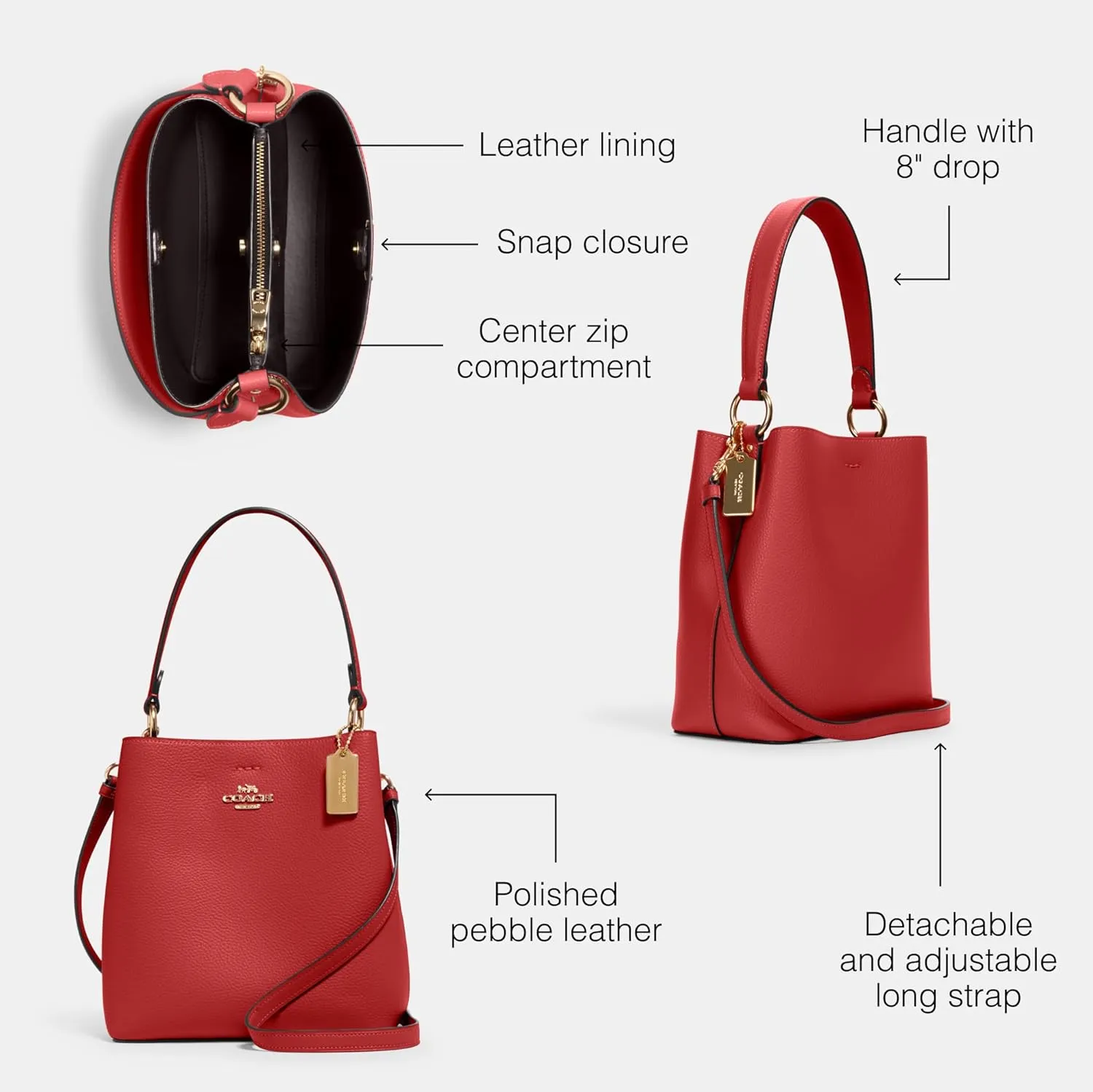 COACH Small Town Bucket, Red Oxblood