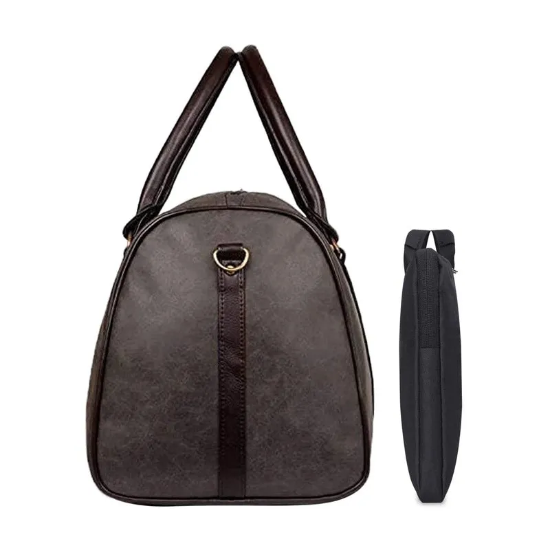 Combo: Lincoln Vegan Leather Duffel Bag & Rex Series 15.6 Laptop Sleeve | Spacious, Stylish | 29L | Ash Grey
