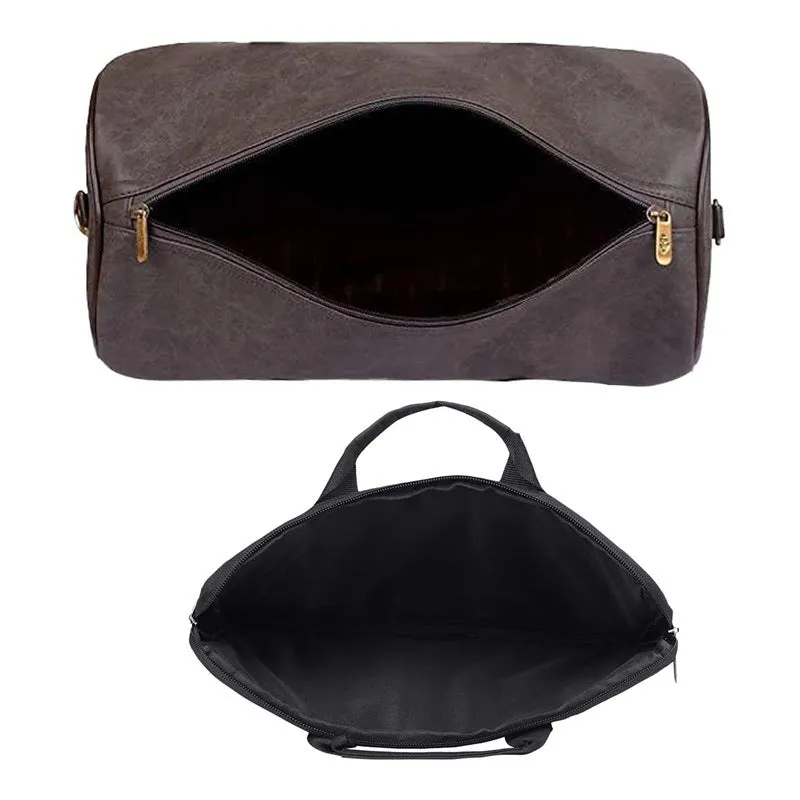 Combo: Lincoln Vegan Leather Duffel Bag & Rex Series 15.6 Laptop Sleeve | Spacious, Stylish | 29L | Ash Grey