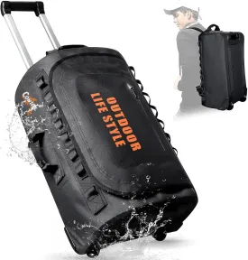 CONTAIL 48L Wheeled Dive Bag with Telescopic Double-Bar Tow Handle,Carry Handles and Detachable Backpack Straps for Scuba Diving Gear,Black
