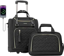 Coolife Luggage Carry On Luggage Underseat Luggage Suitcase Softside Wheeled Luggage Lightweight Rolling Travel Bag Underseater (Black, Carry-On 16-Inch)