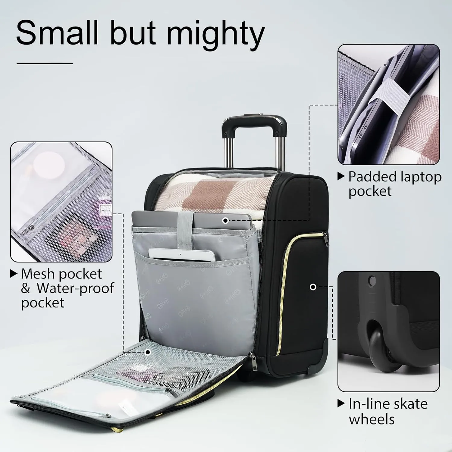 Coolife Luggage Carry On Luggage Underseat Luggage Suitcase Softside Wheeled Luggage Lightweight Rolling Travel Bag Underseater (Pink, Carry-On 16-Inch)