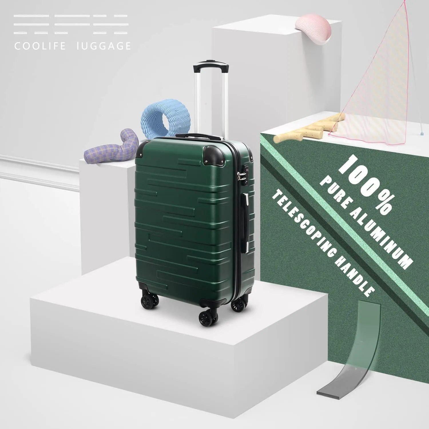 Coolife Luggage Suitcase Carry-on Hardside Travel Luggage TSA Lock Spinner Telescopic Handle
