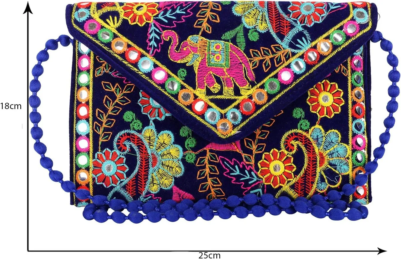 Craft Trade Clutch Bags for Women - Rajasthani Hand Embroidered Mini Crossbody Bag Women's Cluches for Wedding Party Gifts