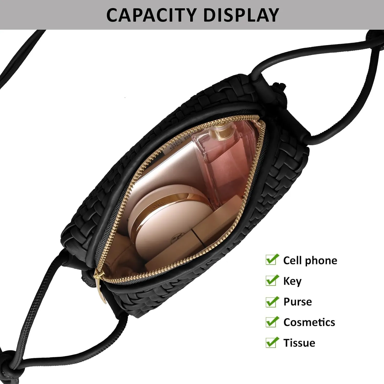 Crossbody Bag For Women Hand Woven Vegan Leather Zip Small Crossbody Bags Shoulder Bag Sling Cross Body Phone Purse