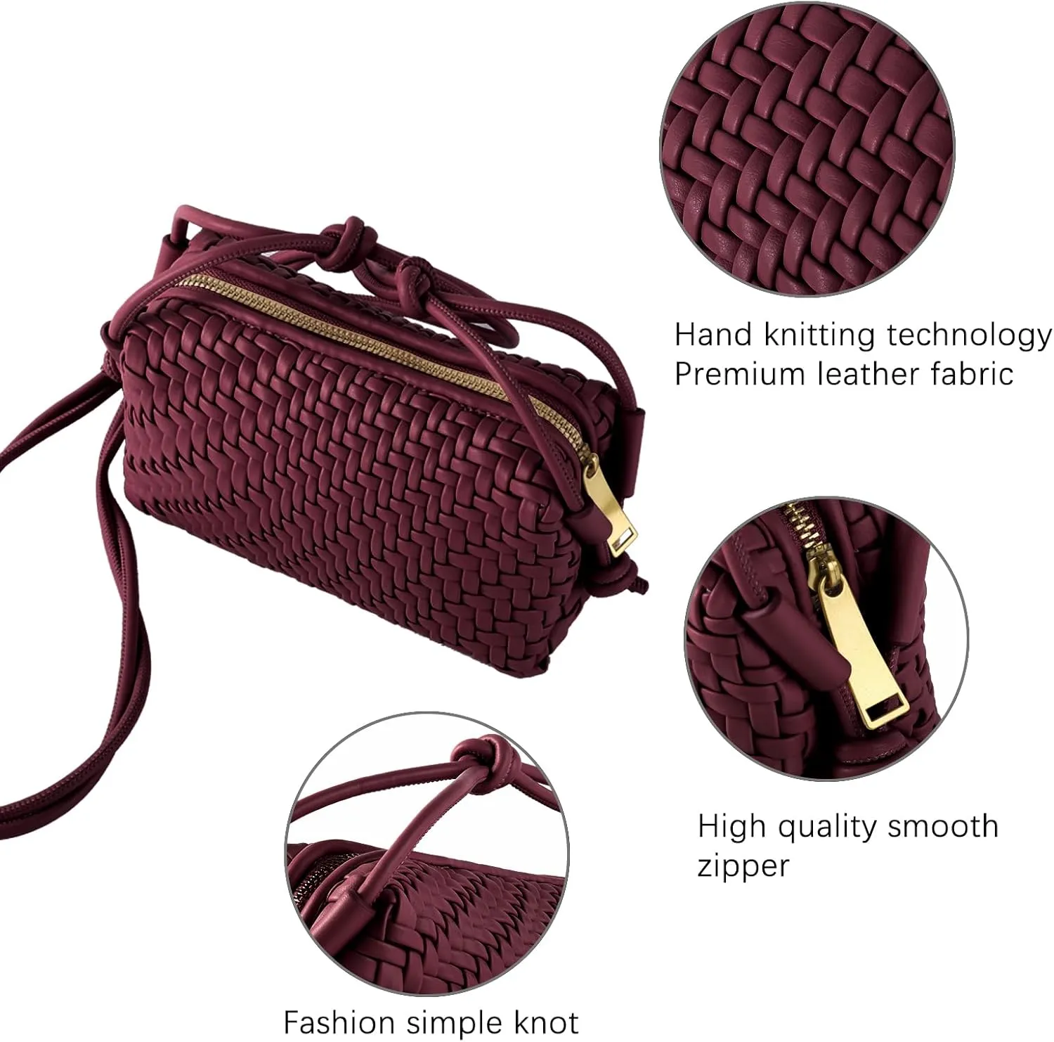 Crossbody Bag For Women Hand Woven Vegan Leather Zip Small Crossbody Bags Shoulder Bag Sling Cross Body Phone Purse