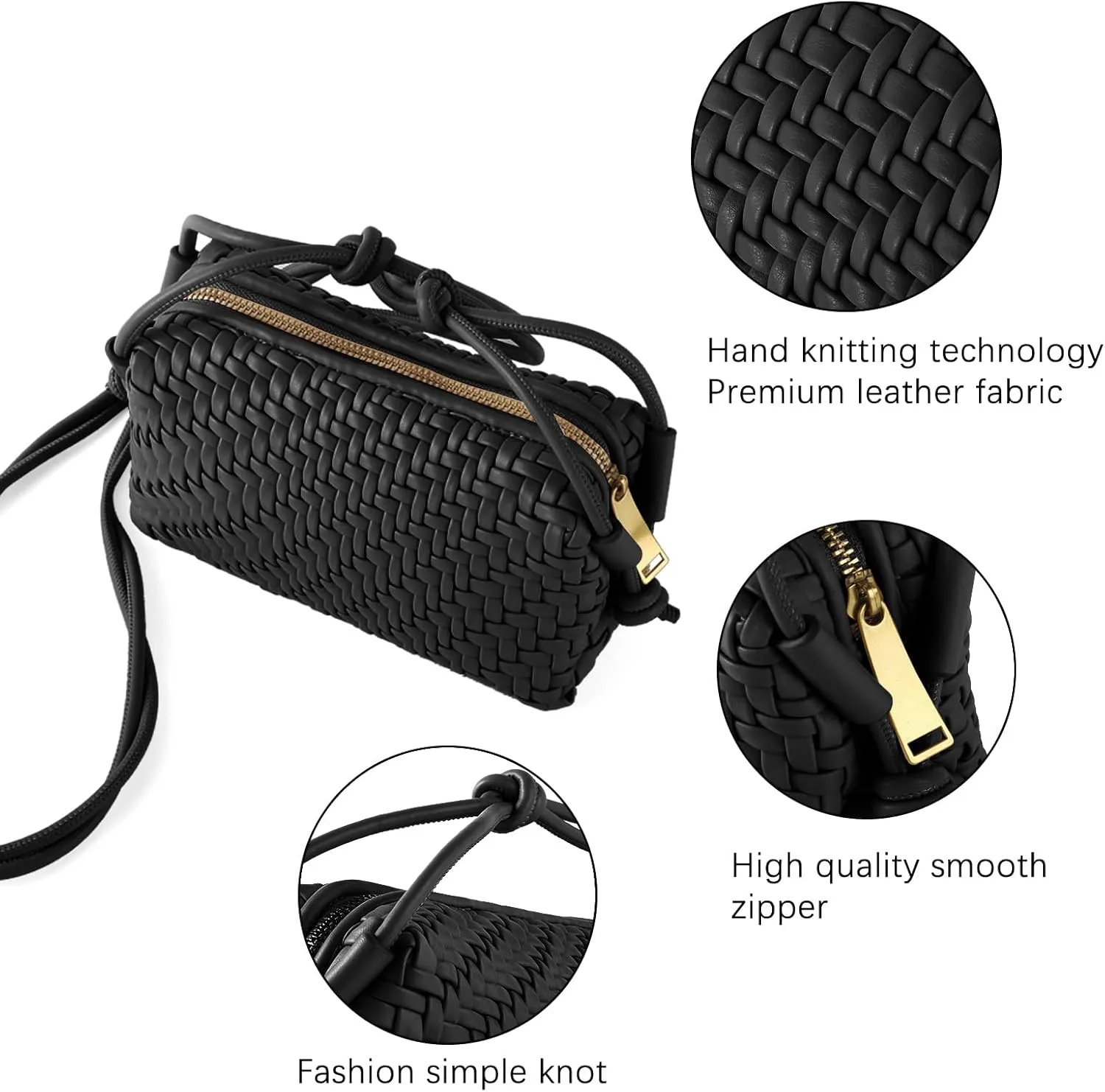 Crossbody Bag For Women Hand Woven Vegan Leather Zip Small Crossbody Bags Shoulder Bag Sling Cross Body Phone Purse