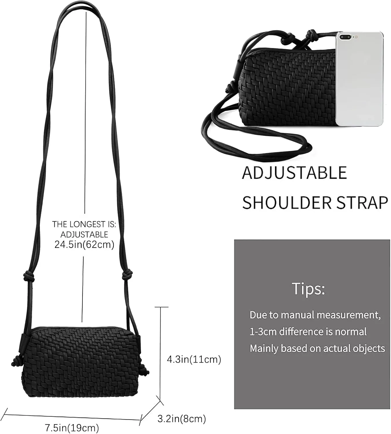 Crossbody Bag For Women Hand Woven Vegan Leather Zip Small Crossbody Bags Shoulder Bag Sling Cross Body Phone Purse
