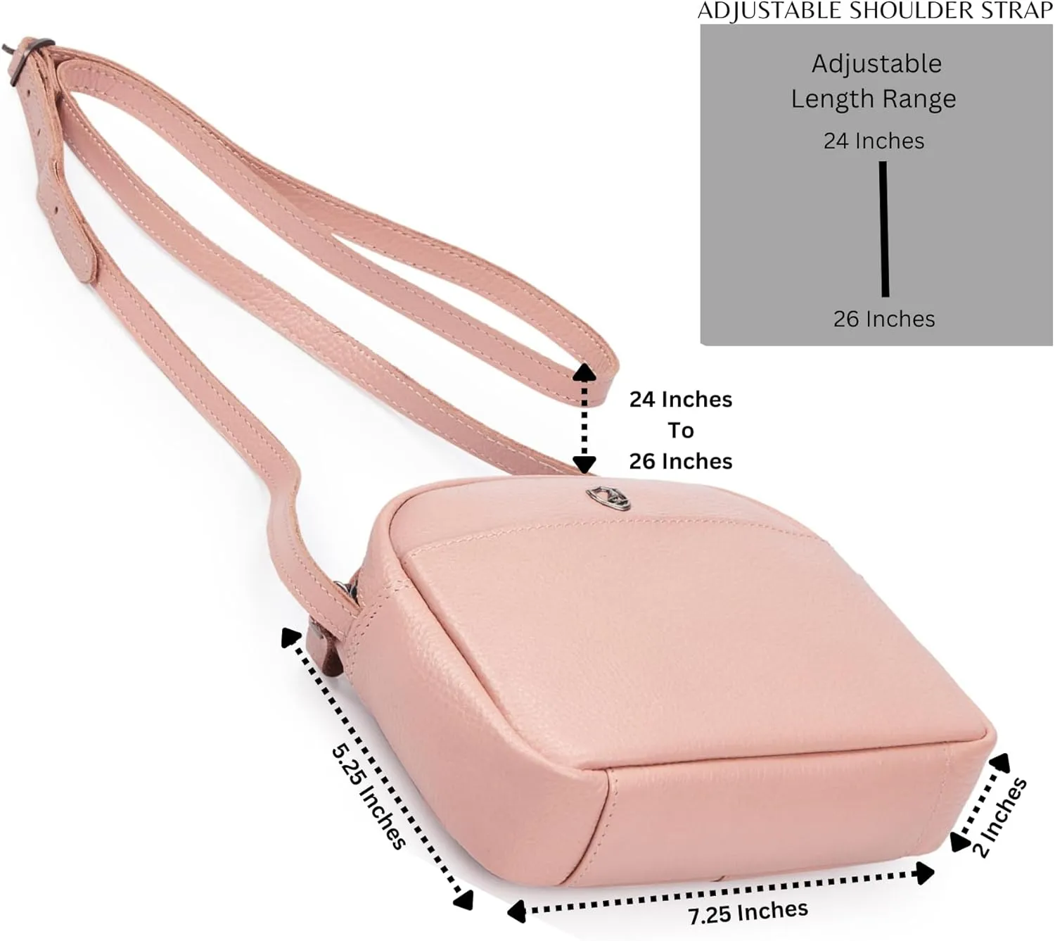 Crossbody Sling Bag for Women Trendy Real Leather Purse Mini Soft Pebbled Crossover with Card Case