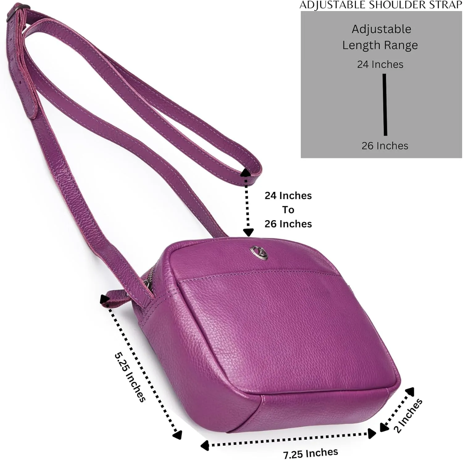 Crossbody Sling Bag for Women Trendy Real Leather Purse Mini Soft Pebbled Crossover with Card Case