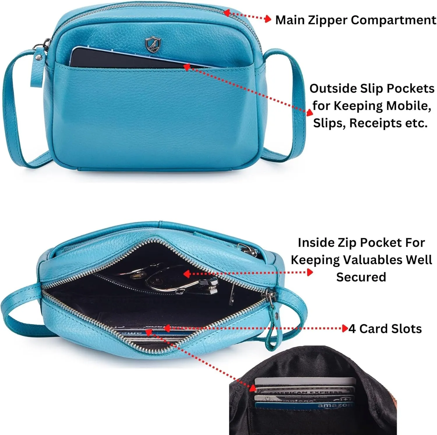 Crossbody Sling Bag for Women Trendy Real Leather Purse Mini Soft Pebbled Crossover with Card Case