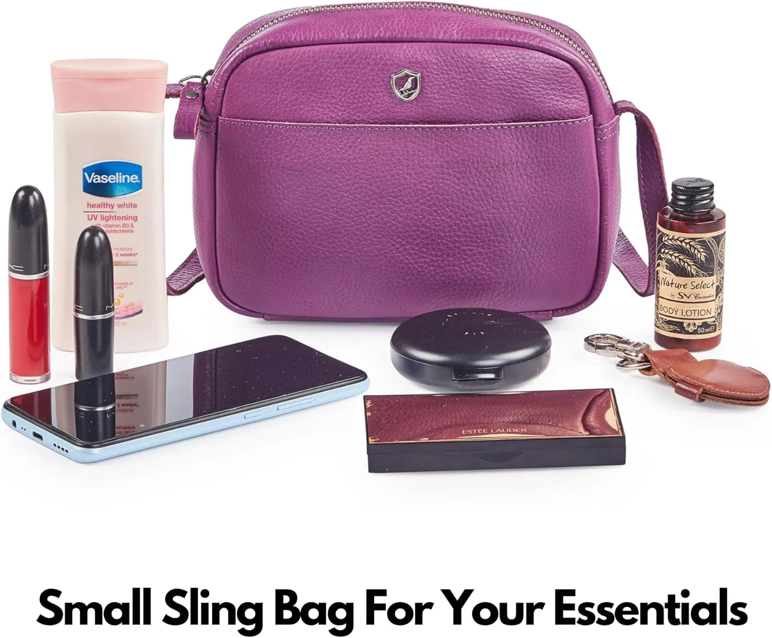 Crossbody Sling Bag for Women Trendy Real Leather Purse Mini Soft Pebbled Crossover with Card Case