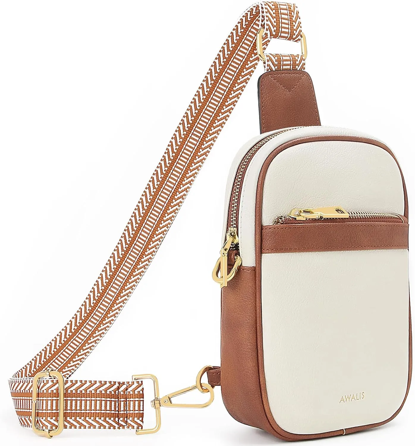 Crossbody Sling Bag for Women Vegan Leather Small Crossbody Purse Fanny Packs for Women Chest Bag with Guitar Strap, White
