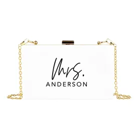 Custom Acrylic Clutch Purse for Bride with Gold Removable Metal Chain - 18 Designs