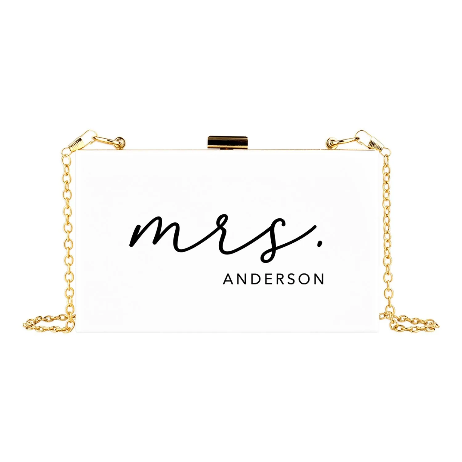 Custom Acrylic Clutch Purse for Bride with Gold Removable Metal Chain - 18 Designs