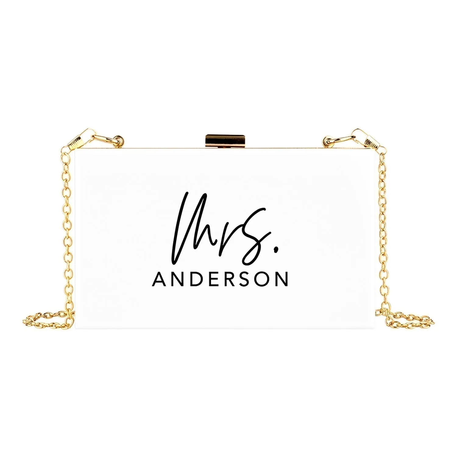 Custom Acrylic Clutch Purse for Bride with Gold Removable Metal Chain - 18 Designs