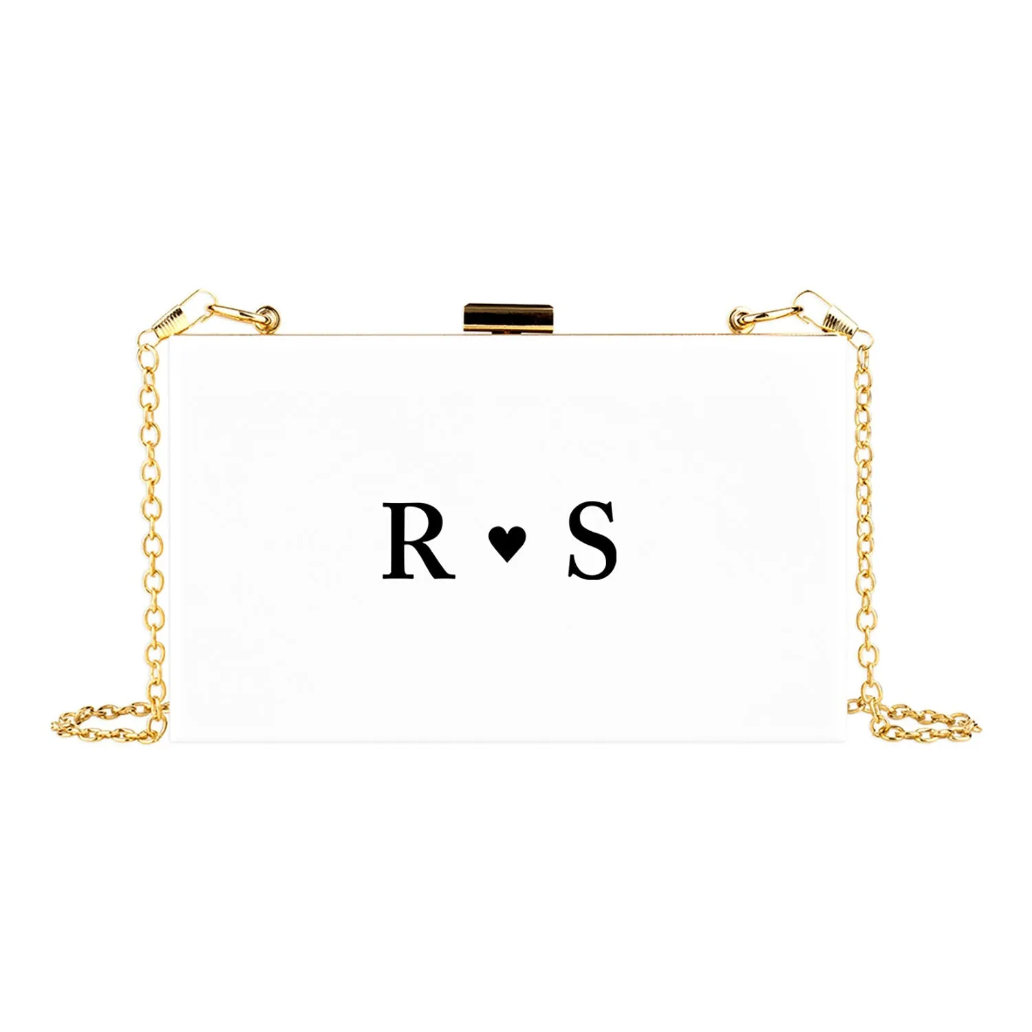Custom Acrylic Clutch Purse for Bride with Gold Removable Metal Chain - 18 Designs