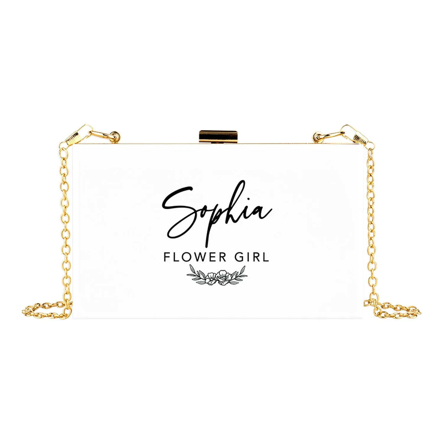 Custom Acrylic Clutch Purse for Bride with Gold Removable Metal Chain - 18 Designs