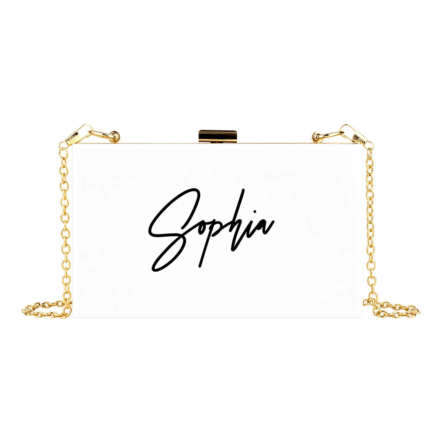 Custom Acrylic Clutch Purse for Bride with Gold Removable Metal Chain - 18 Designs