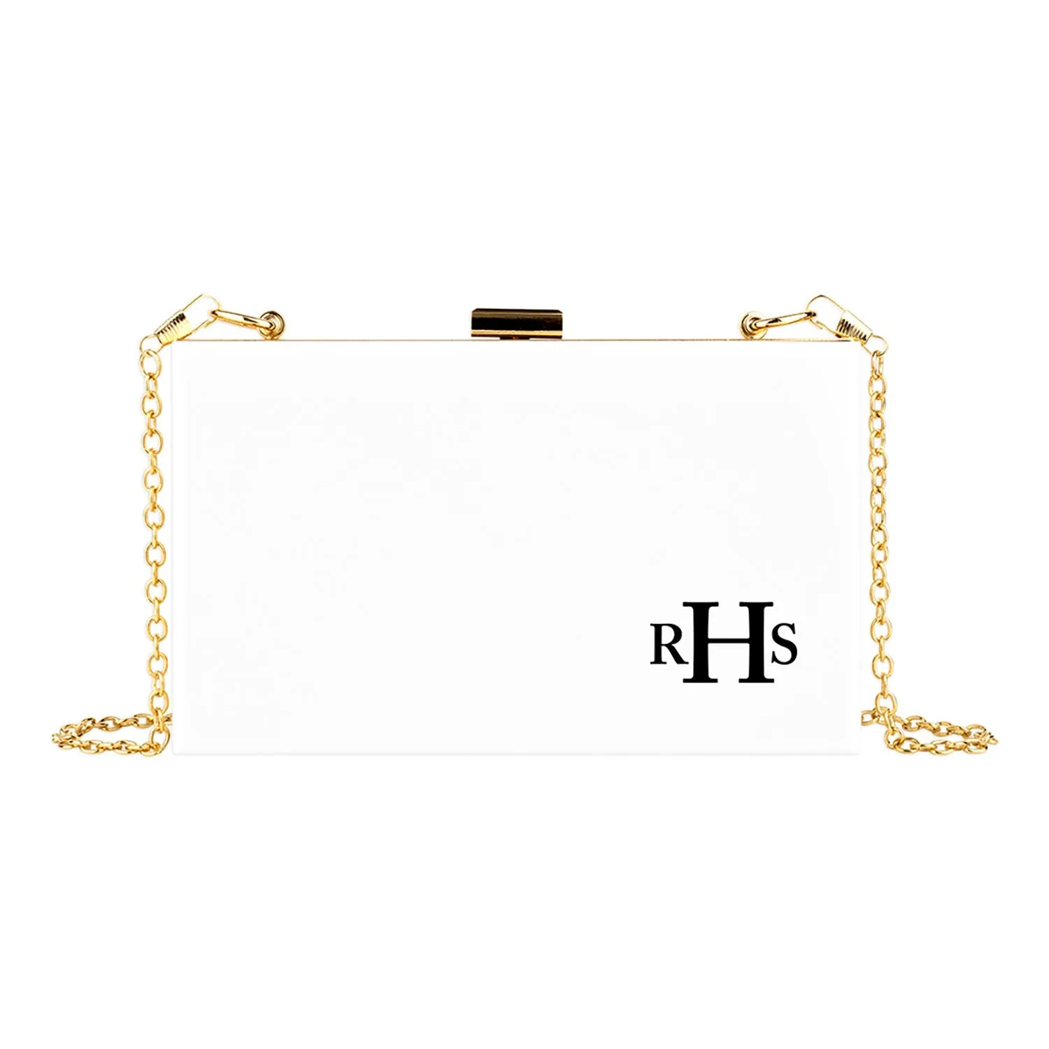 Custom Acrylic Clutch Purse for Bride with Gold Removable Metal Chain - 18 Designs