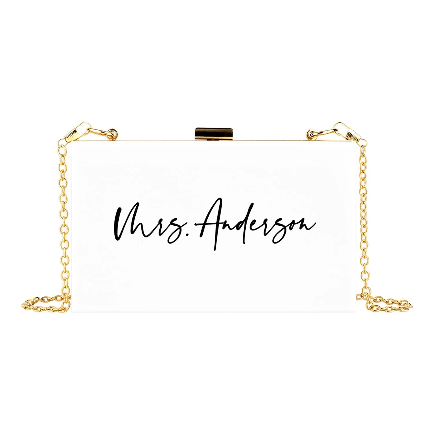 Custom Acrylic Clutch Purse for Bride with Gold Removable Metal Chain - 18 Designs