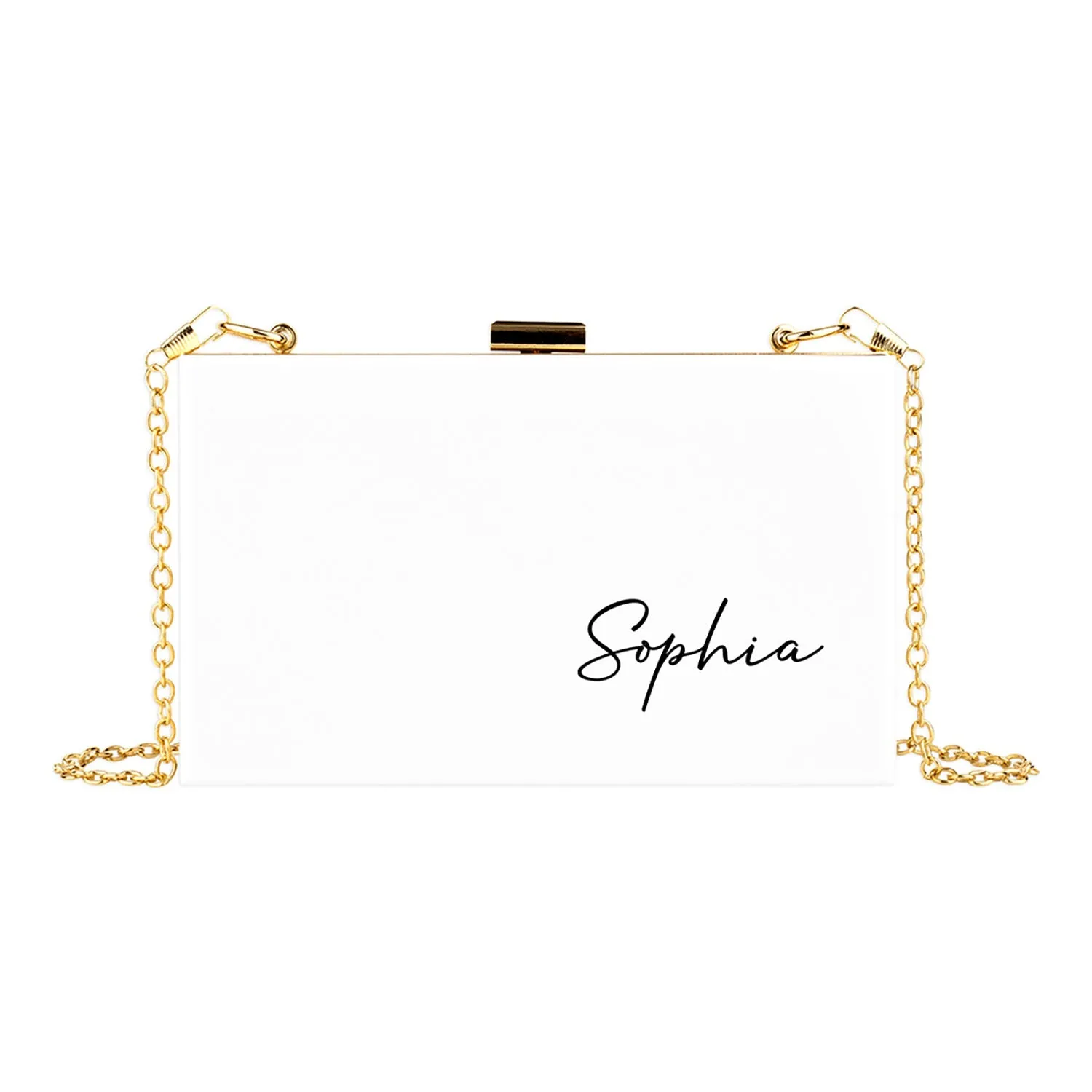 Custom Acrylic Clutch Purse for Bride with Gold Removable Metal Chain - 18 Designs